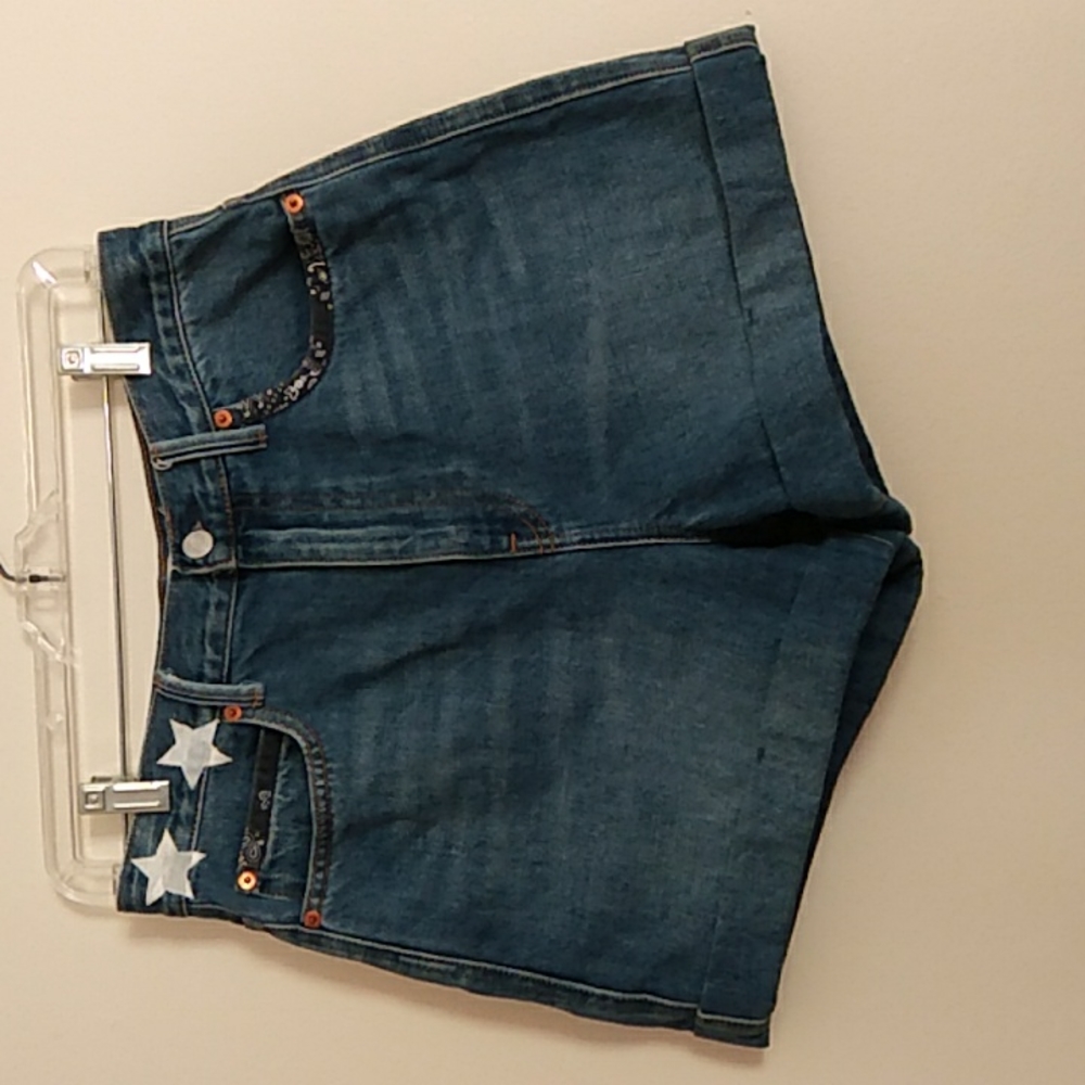 Gap 1969 Super High Rise Blue Jean Shorts SZ 29T White Stars on Waistband